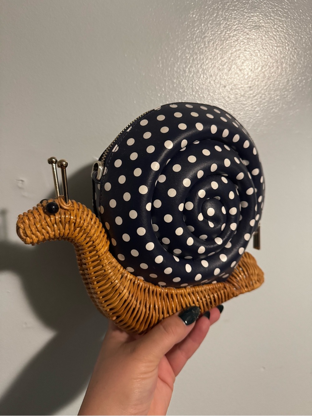 Kate Space Polka Dot Navy Snail Purse w Crossbody Strap